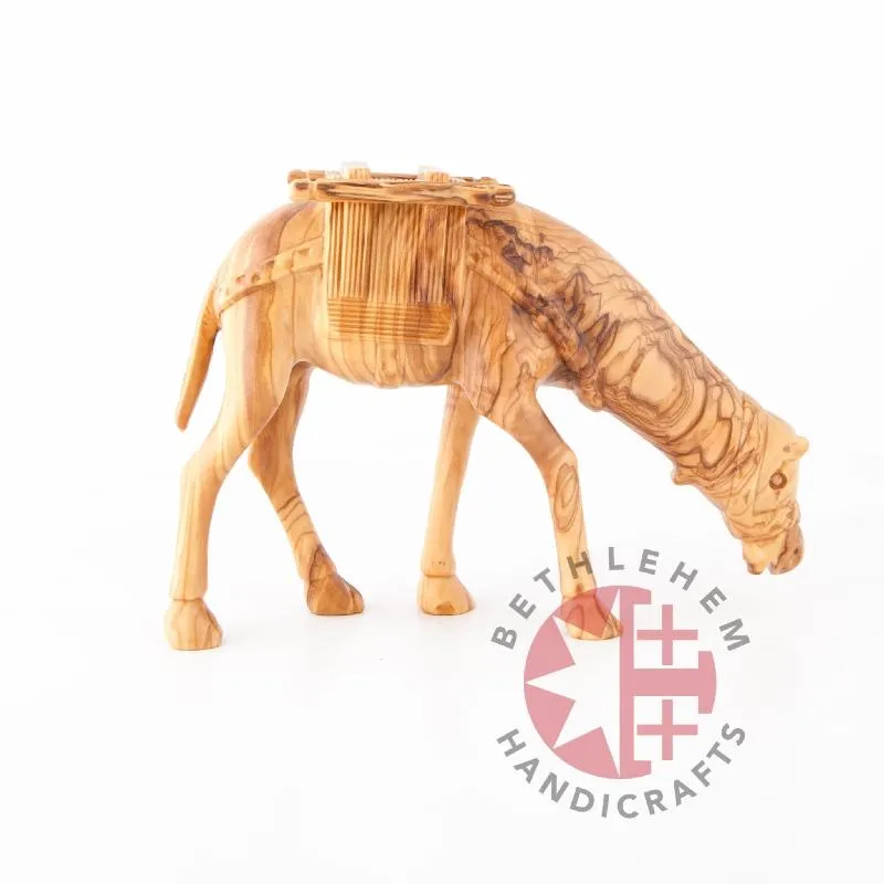 Wooden Camel Grazing Carving 7.9