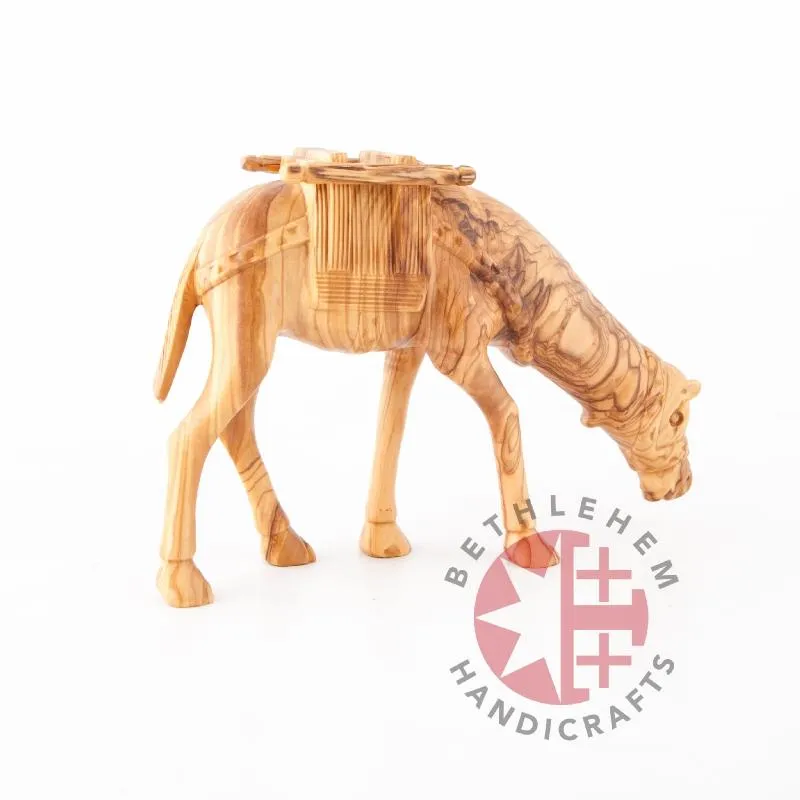 Wooden Camel Grazing Carving 7.9