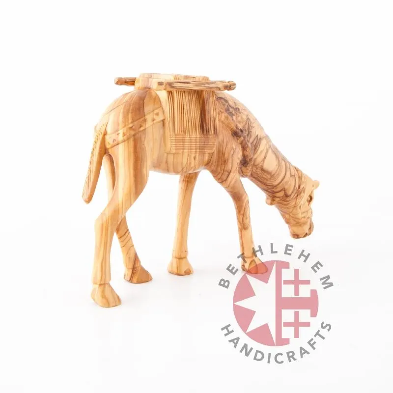 Wooden Camel Grazing Carving 7.9