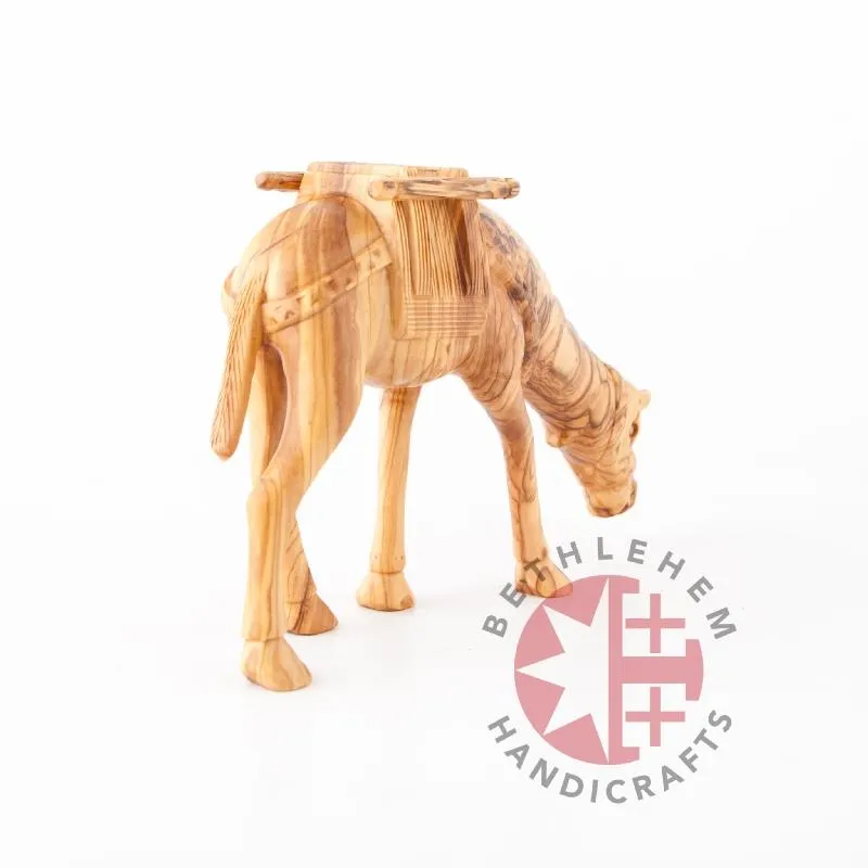 Wooden Camel Grazing Carving 7.9