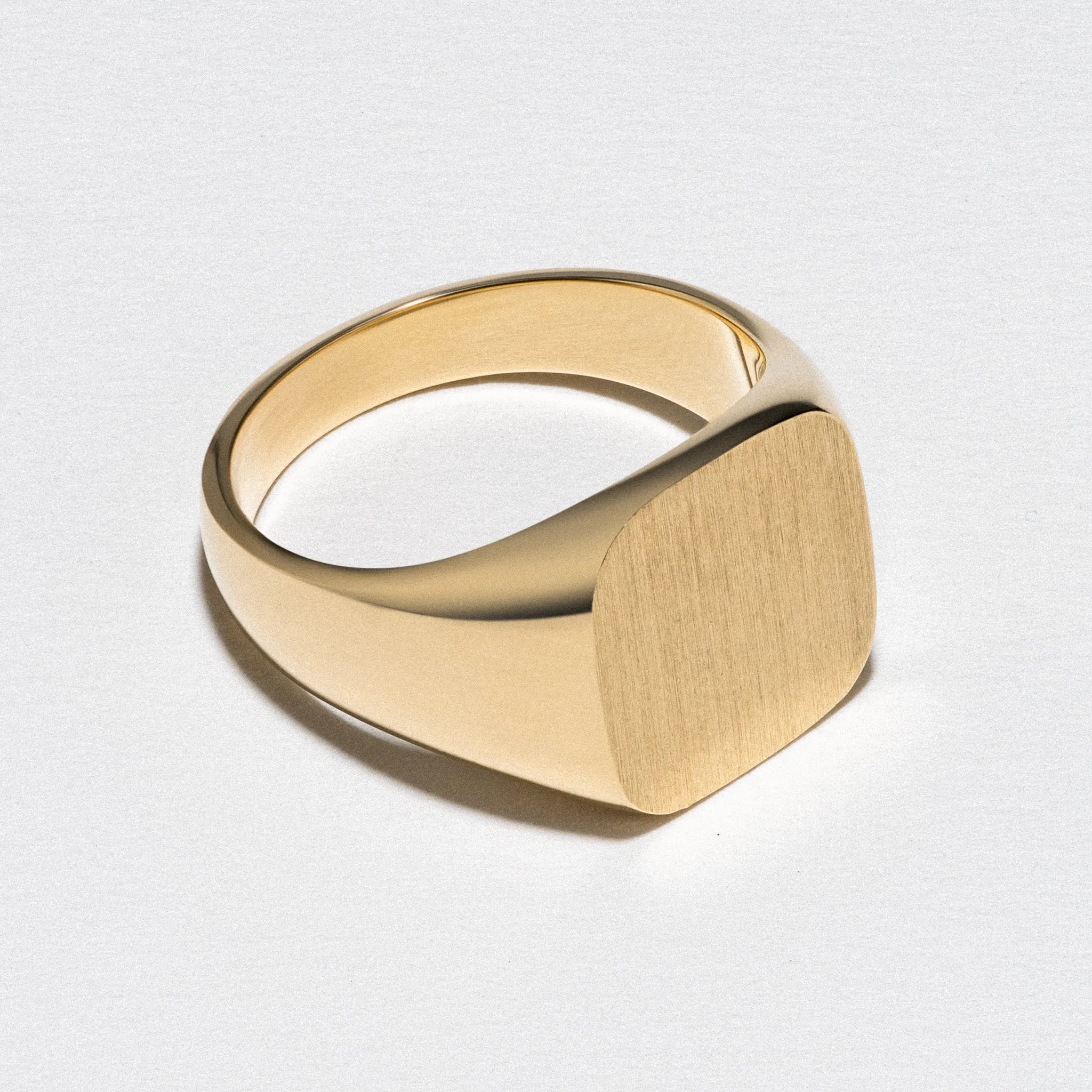 Yellow Gold Signet Ring, Square Brush Top - Polished